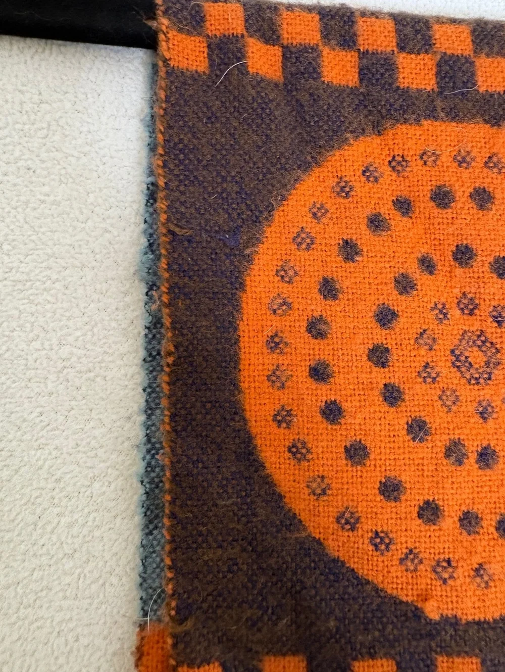 Vintage Patterned Knit Scarf with Fringe